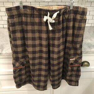 Bottoms Out Shorts Mens XL Brown Tan Plaid Flannel Lounge Sleep Drawstring Cargo